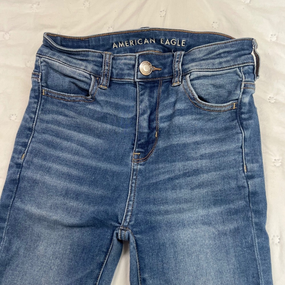American Eagle Hi-Rise Jegging Next Level Stretch Medium Wash Blue Jeans 0 Short